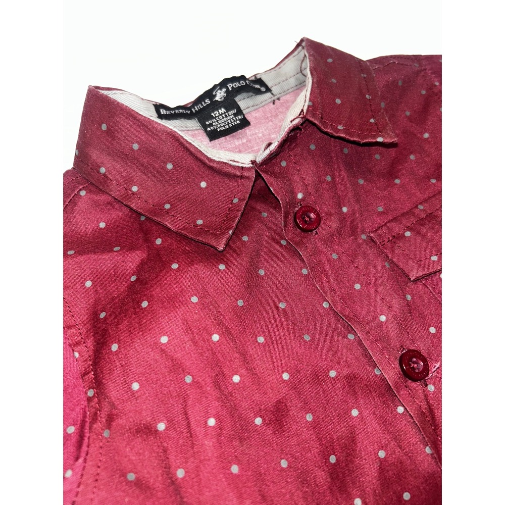 Beverly Hills Polo Club‎ Baby Boys 12M Burgundy Polka Dot Short Sleeve Shirt